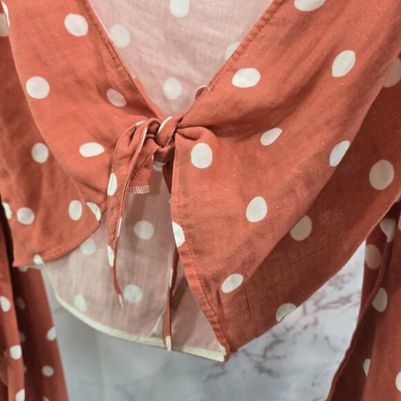 Jens Pirate Booty Womens Small Pink Crop Polka Dot Assymetric Sleeve Tie Knot - Picture 10 of 13